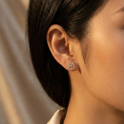 Crystal Floral Stud Earrings with Gold Finish for Women