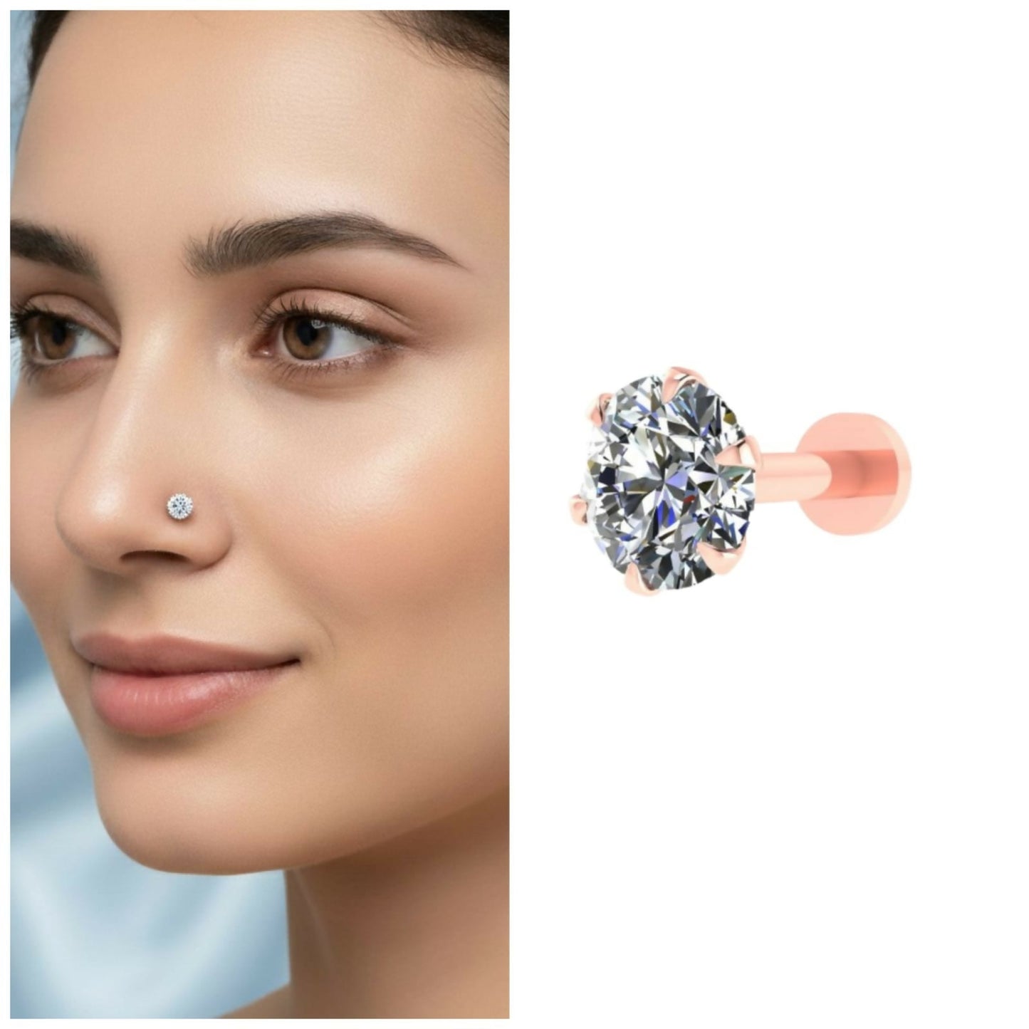 Rose    Artificial Gold AD Flat Back Nosepin Stud for women and girls