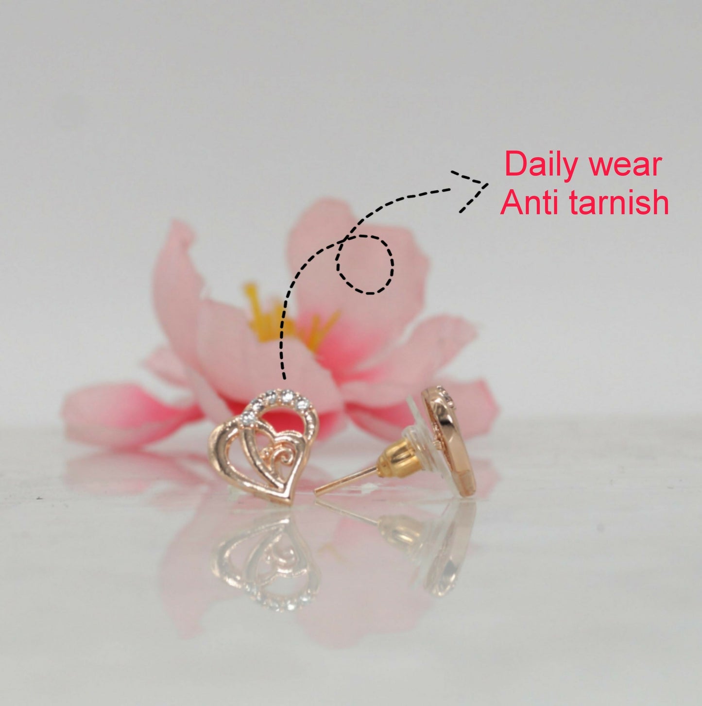 Rose    Artificial Gold Heart Stud Earrings AD Love & Romantic Jewelry for women and girls