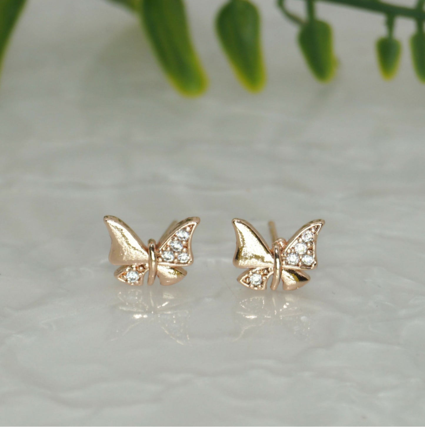 Rose    Artificial Gold AD Butterfly Stud Earrings - Dainty & Minimalist Jewelry for women and girls