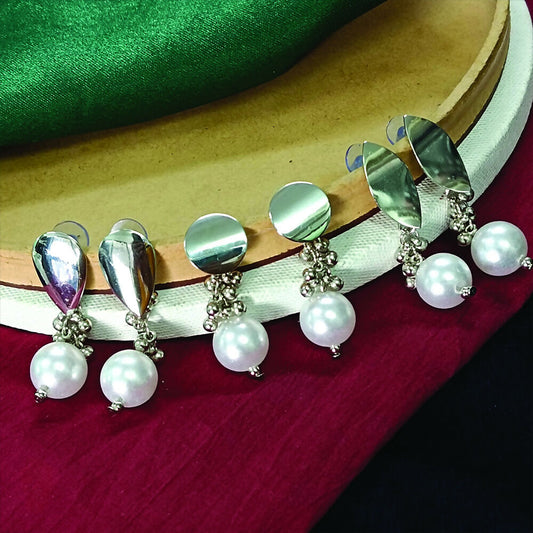 Elegant Silver Pearl Dangler Earrings for Women
