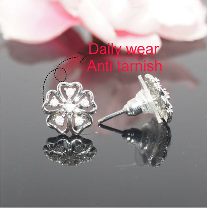 Sterling Silver AD Flower Stud Earrings - Delicate Floral Design for women and girls