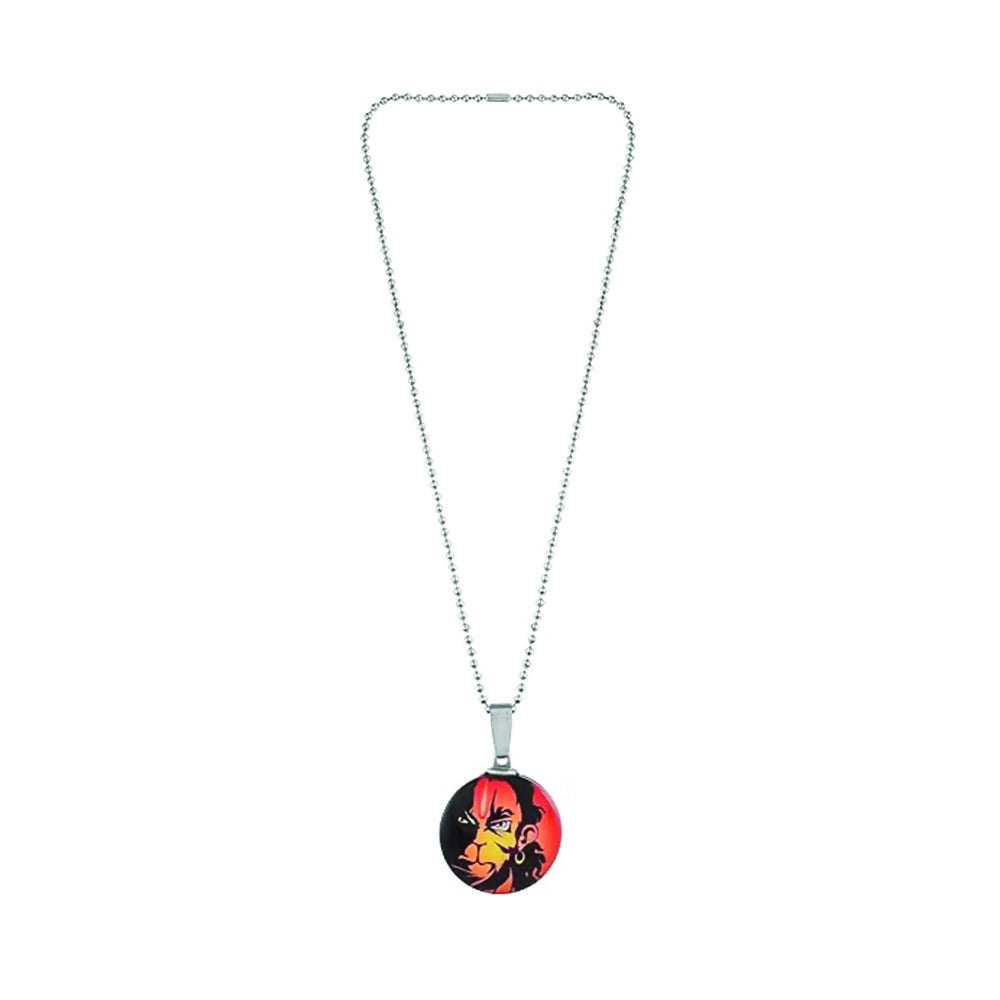 Glass Framed Orange Enamel Hanuman Locket Chain Pendant