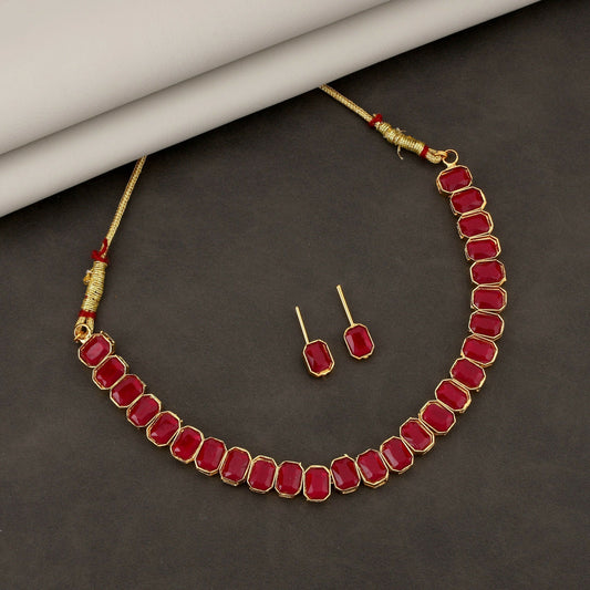 Regal   Artificial Gold-Toned Choker Set with Ruby/Maroon Stones