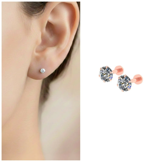 Rose    Artificial Gold plated AD Flat Back Stud Earrings Internally Threaded for women and girls Combo Pack of 2