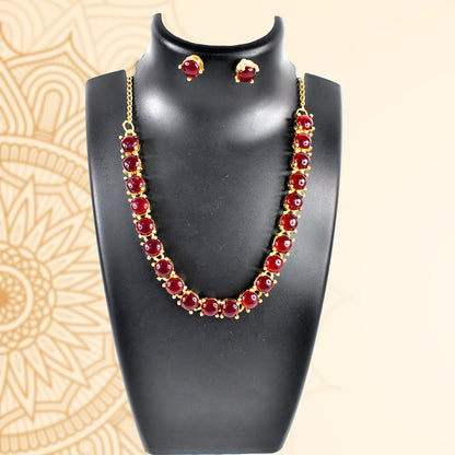 Kollam Supreme   Artificial Gold-Plated Brass Red American Diamond Stone Necklace Set