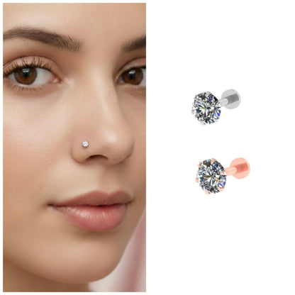 Rose    Artificial Gold & silver plated Nosepin Stud Flat Back Labret Piercing Combo Pack of 2