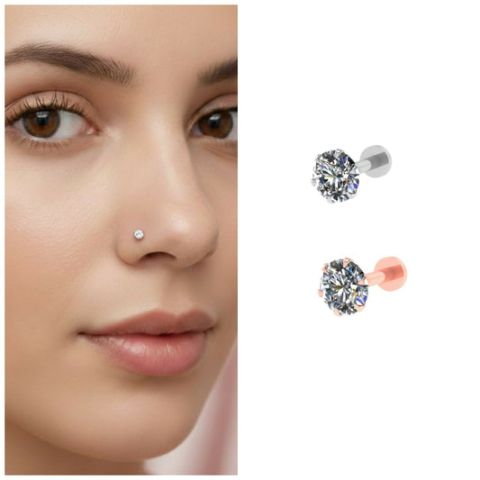 Rose    Artificial Gold & silver plated Nosepin Stud Flat Back Labret Piercing Combo Pack of 2