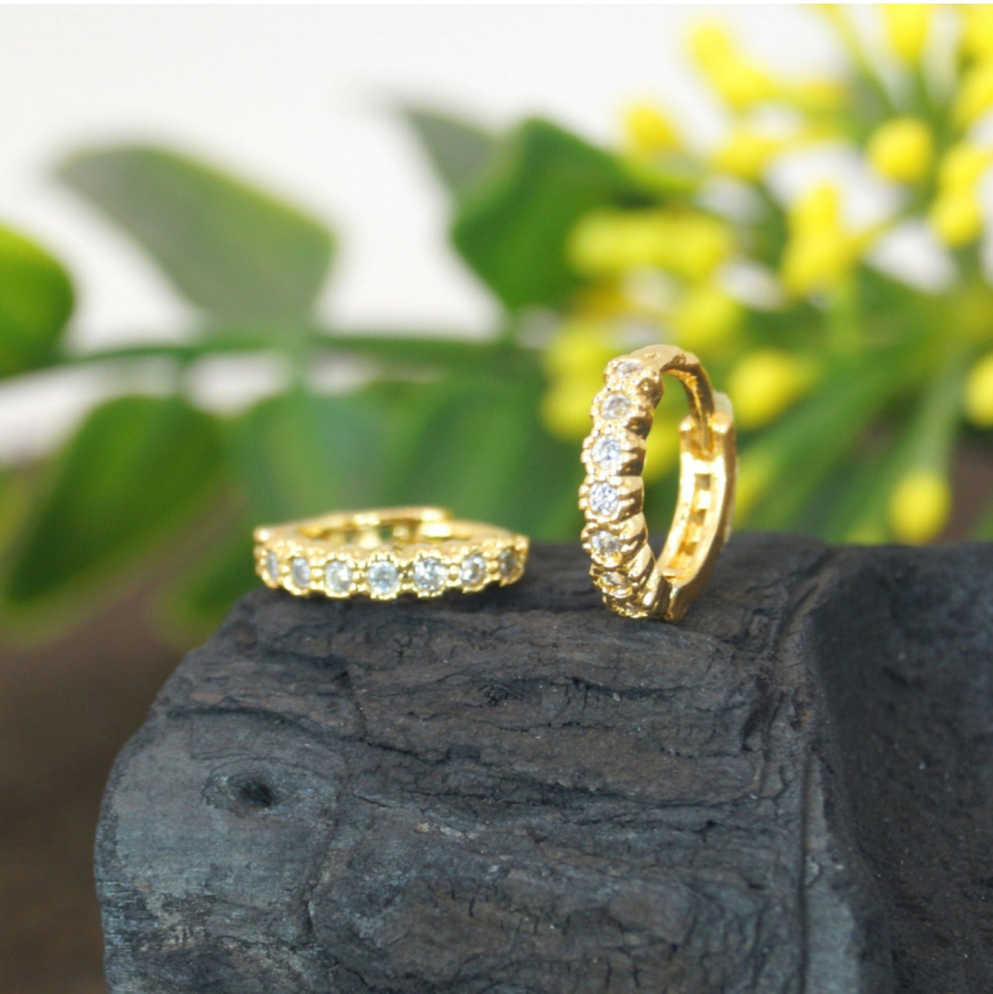 Artificial Gold Plated AD Bali Cluster Huggie Hoop Earrings kan ki Bali Combo Pack of 2
