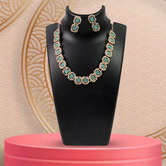 Celestial Elegance: White and Sky Blue Diamond Necklace