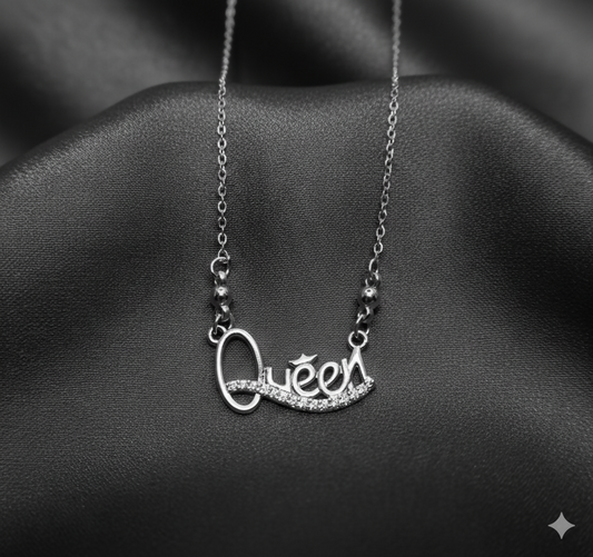 Dazzling 'Queen' Silver Tone AD Pendant Necklace for Women and girls