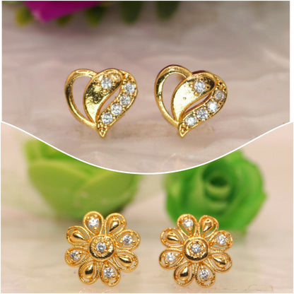 Artificial Gold Plated Heart & Floral Stud Earrings for women and girls Combo Pack of 2