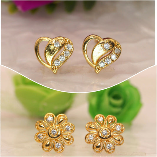 Artificial Gold Plated Heart & Floral Stud Earrings for women and girls Combo Pack of 2