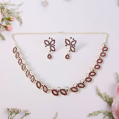 Rose   Artificial Gold Polished AD Studded Necklace Jewellery set