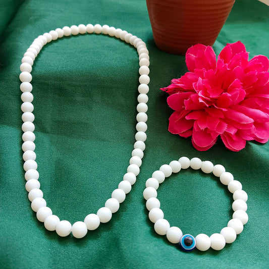 White Beads Necklace & Evil Eye Bracelet Combo