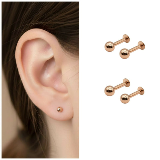 Rose    Artificial Gold plated Flat Back Labret Stud Earrings for women and girls Combo Pack of 4
