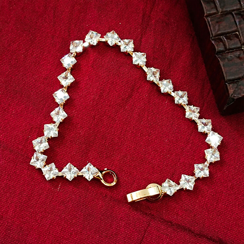 Rose Gold Plated Square Ad Stone Chain Bracelet