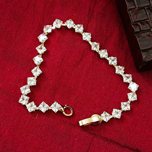 Rose   Artificial Gold Plated Square Ad Stone Chain Bracelet