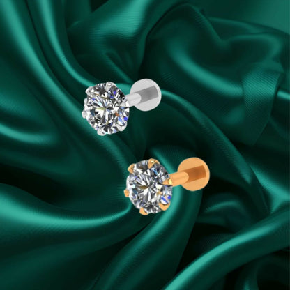 Artificial Gold & silver plated nospin stud Labret Piercing for women and girls Combo Pack of 2