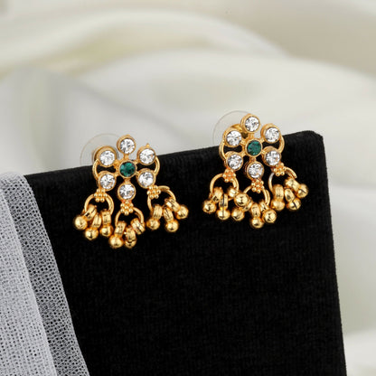 Traditional  Artificial Gold-Plated Green Enamel Lotus Choker with Pearl Drops