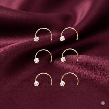 Artificial Gold Plated AD Nose Screw Classic Nosepin Laung Koka Nathni Combo Pack of 6