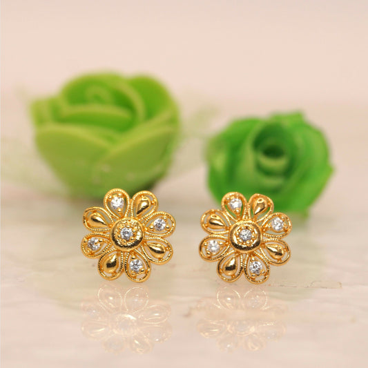 Dainty    Artificial Gold Plated AD Floral Stud Earrings for Women & girls