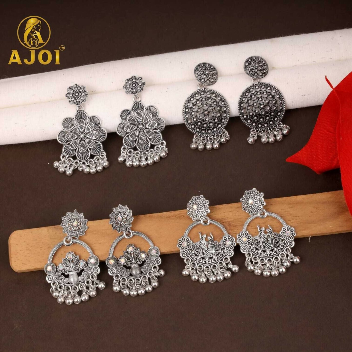 Trendy Oxidised Silver Statement Earrings Combo Set for Women & Girls (Set of 4)
