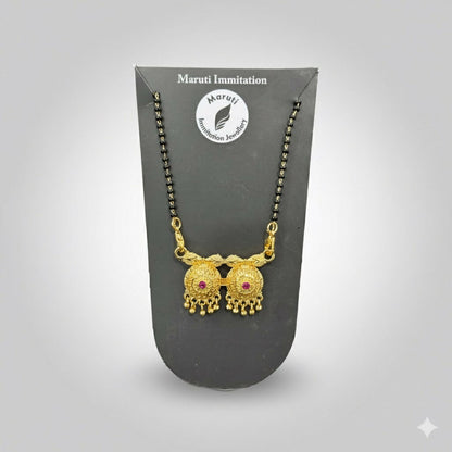 Traditional Dual Pendant   Artificial Gold-Tone Mangalsutra with Pink Stone Accents