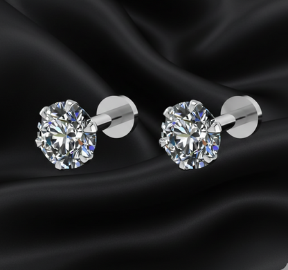 Silver plated AD Nosepin Stud Internally Threaded Labret for women and girls Combo Pack of 2