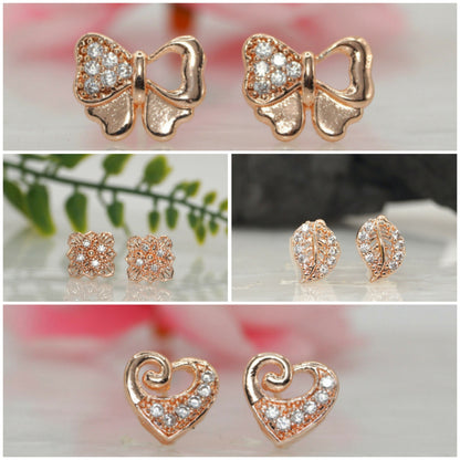 Rose    Artificial Gold Plated CZ Stud Earrings Combo (4 Pairs) for women and girls