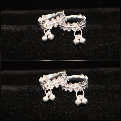 Silver-Plated Toe Ring Bichiya with Traditional Ghungroo Bells for women and girls Combo Pack of 2