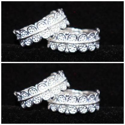 Silver Scalloped Lace Adjustable Toe Ring bichiya for Women and girls Combo Pack of 2