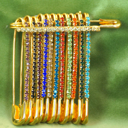 Artificial Gold Crystal Safety Pin Brooch - Fan Design Diamond Effect Scarf Clip