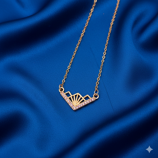 Art Deco Sunburst    Artificial Gold Necklace with Pink AD For women and girls