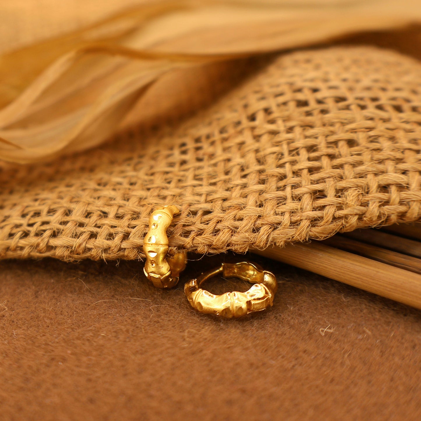 Artificial Gold Bamboo Texture Hoop Earrings kan ki bali for Women
