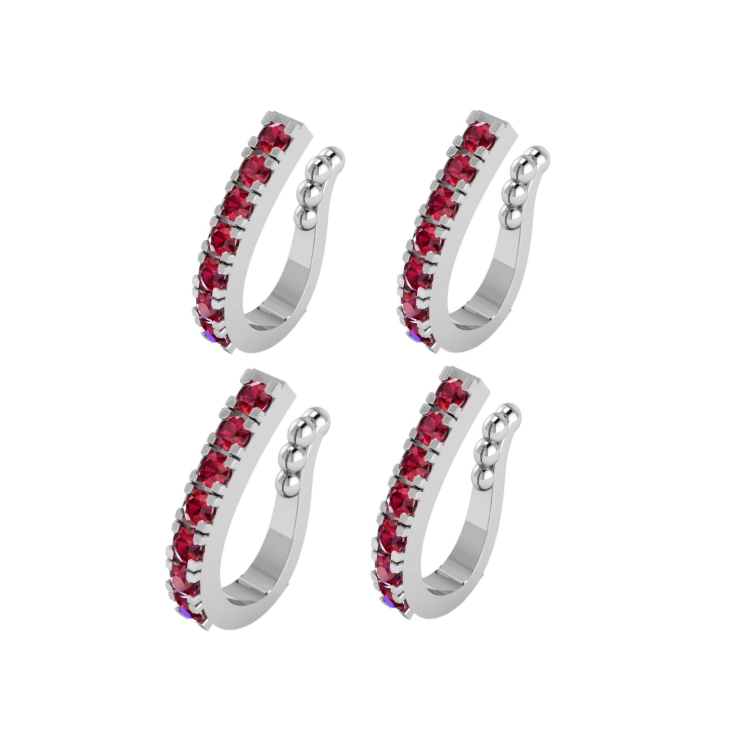 Rose    Artificial Gold Pink CZ Floral Non-Pierced Clip-On Nose Ring/Pin Combo Pack of 4
