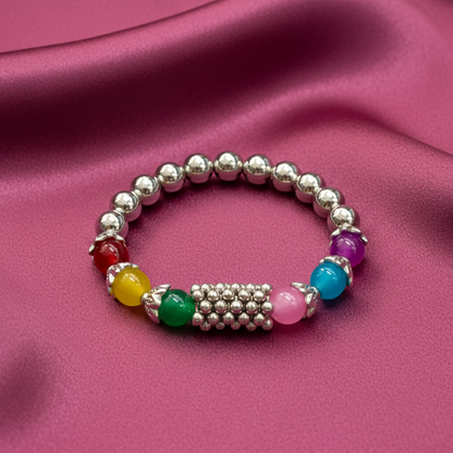 Classic Multi Beads Bracelet with Designer Silver Detailing