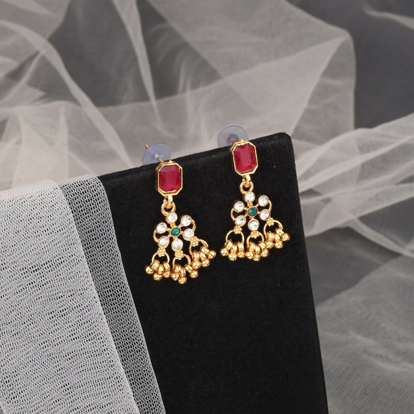 Romantic Rose   Artificial Gold Ruby Red Crystal Heart Necklace Set