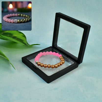 Elegant Dual-Tone Pink &    Artificial Gold Beaded Bracelet in Display Case