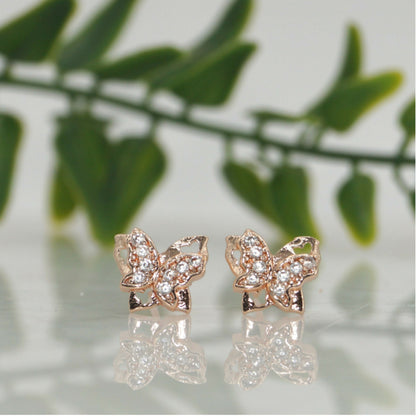 AD Pave Rose    Artificial Gold Plated Butterfly Stud Earrings for women and girls