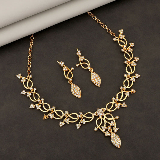 Elegant   Artificial Gold-Toned Ruby & American Diamond Vine Necklace Set
