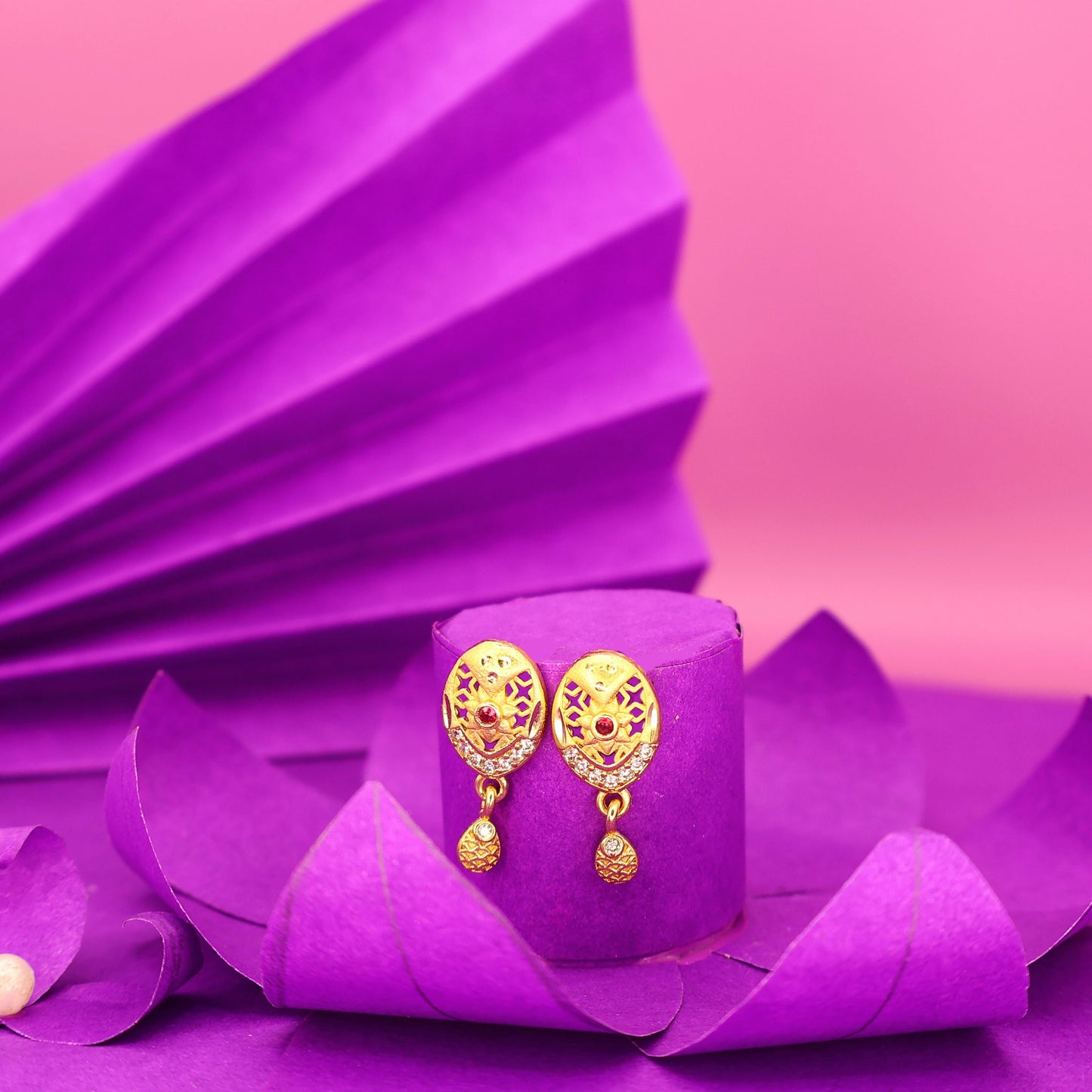 Artificial Gold Plated Oval Stud Earrings with AD for women and girls