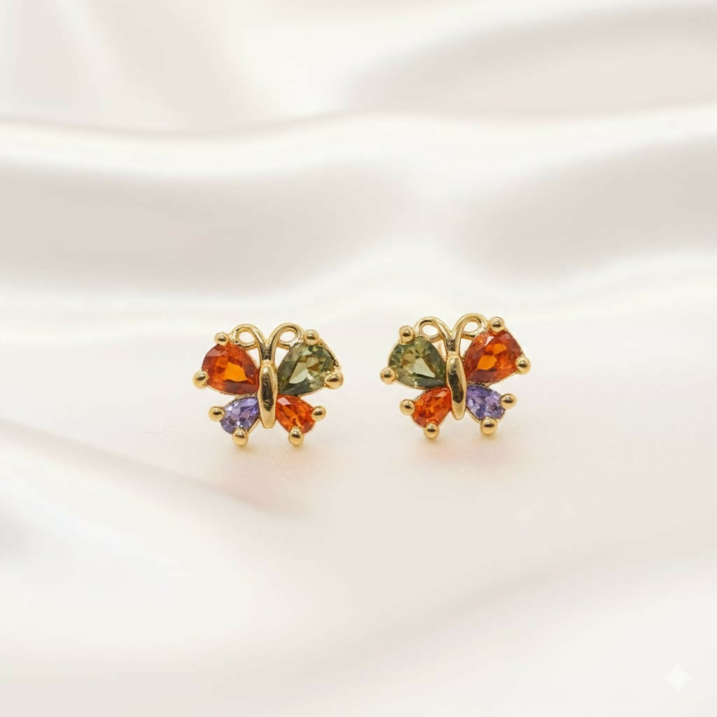 "   Artificial Gold Plated Multicolored AD Butterfly Stud Earrings" for women and girls