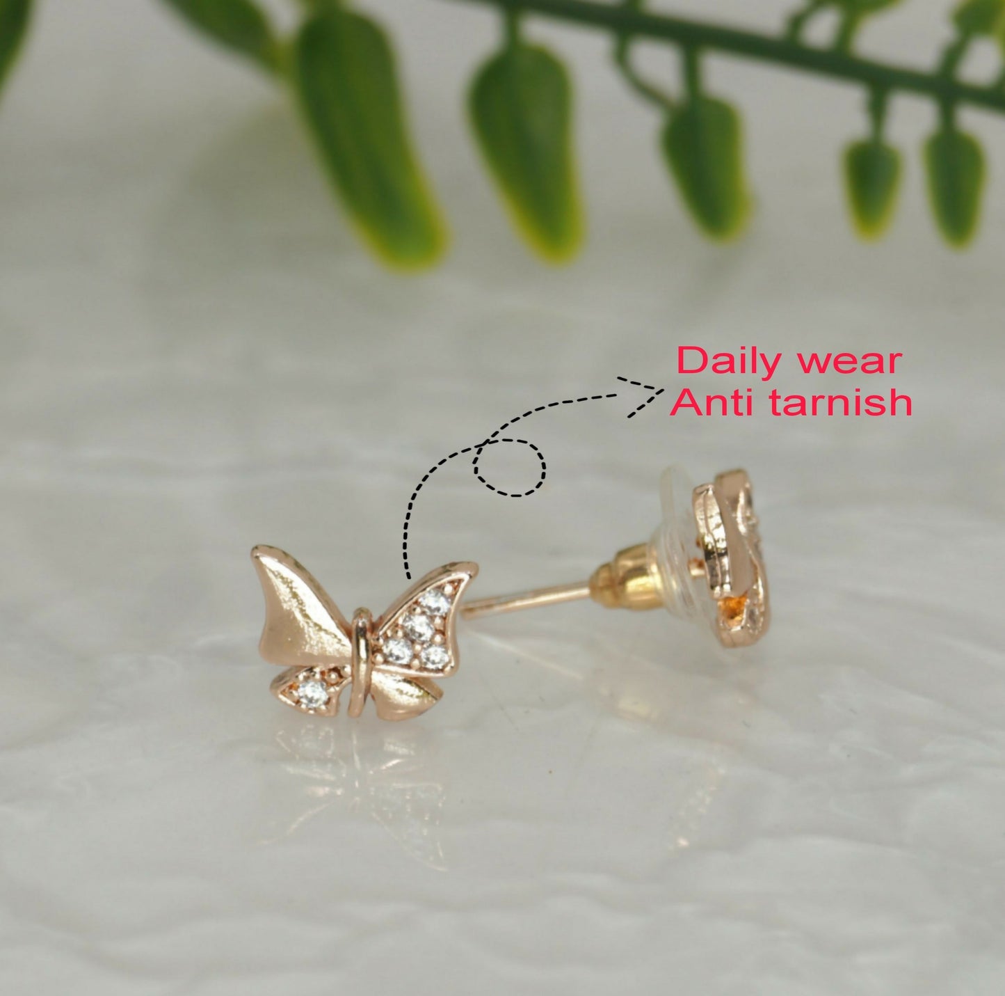 Rose    Artificial Gold AD Butterfly Stud Earrings - Dainty & Minimalist Jewelry for women and girls
