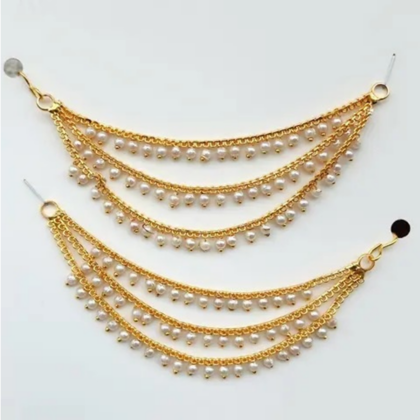 Traditional    Artificial Gold Plated Long 3 Layer Ruby Emerald Stone Drop KansarEar Thread for Earrings Chain jewellery for Women & Girls