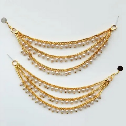Traditional    Artificial Gold Plated Long 3 Layer Ruby Emerald Stone Drop KansarEar Thread for Earrings Chain jewellery for Women & Girls
