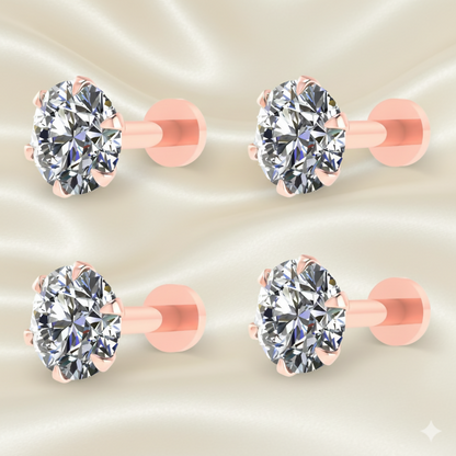 Rose Plated Solitaire Flat-Back Stud Earring Set Combo Pack of 4