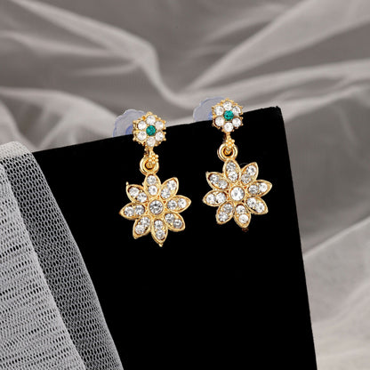 Artificial Gold-Plated Emerald Green & Diamond-Look Floral Choker Necklace Set