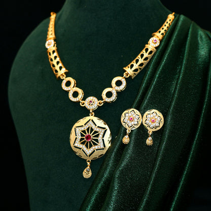 Artificial Gold Plated Star Pendant Forming Necklace Set with AD & Ruby Accents