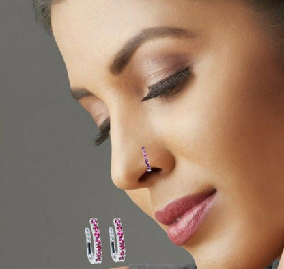 Diamond Stud Nose Pin | Silver/   Artificial Gold Plated Piercing Jewelry Combo Pack of 2